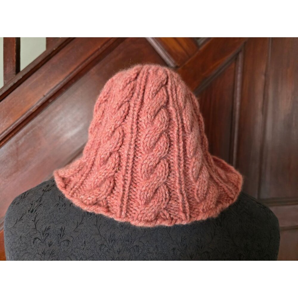 Handmade Cable Knit Wool Beanie Hat In Rust Orange